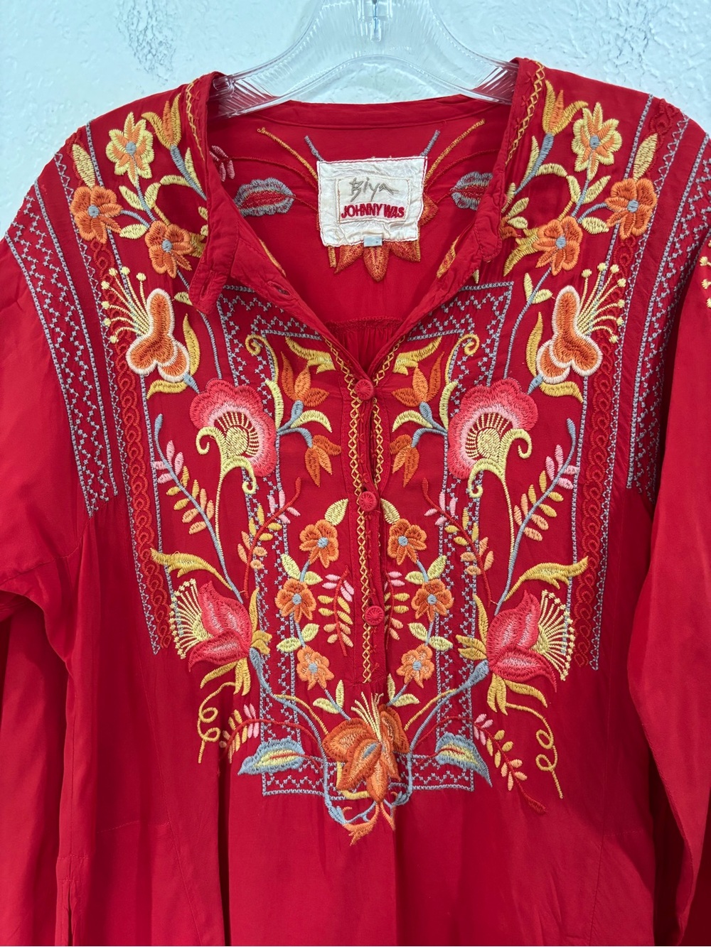Johnny Was Red Embroidered Tunic Dress - Picture 2 of 13